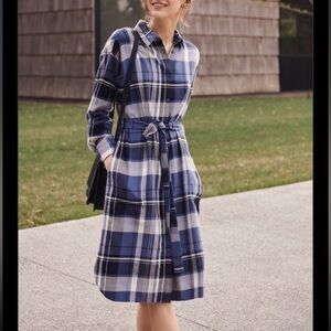 Uniqlo Blue Plaid Flannel Button Up Checked Slouchy Shirtdress